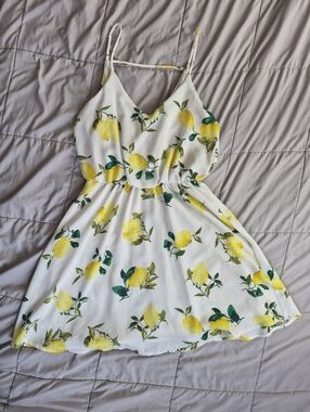 Lush Lemon Print V-Neck Cami Mini Dress, Small, Excellent Condition